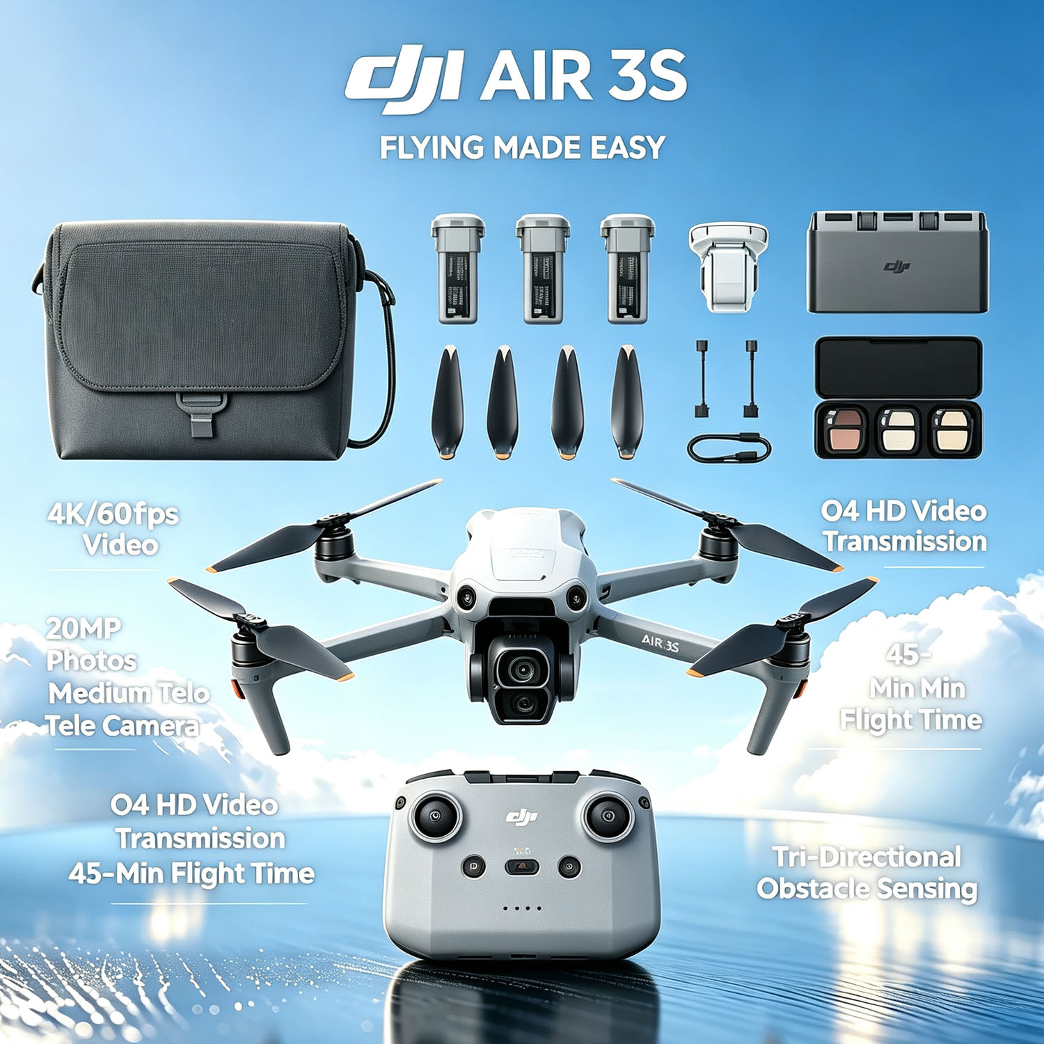오픈 박스-DJI Air 3S 플라이 모어 콤보(RC- - Drone Rc N3 3 Batteries 리뷰 및 가격